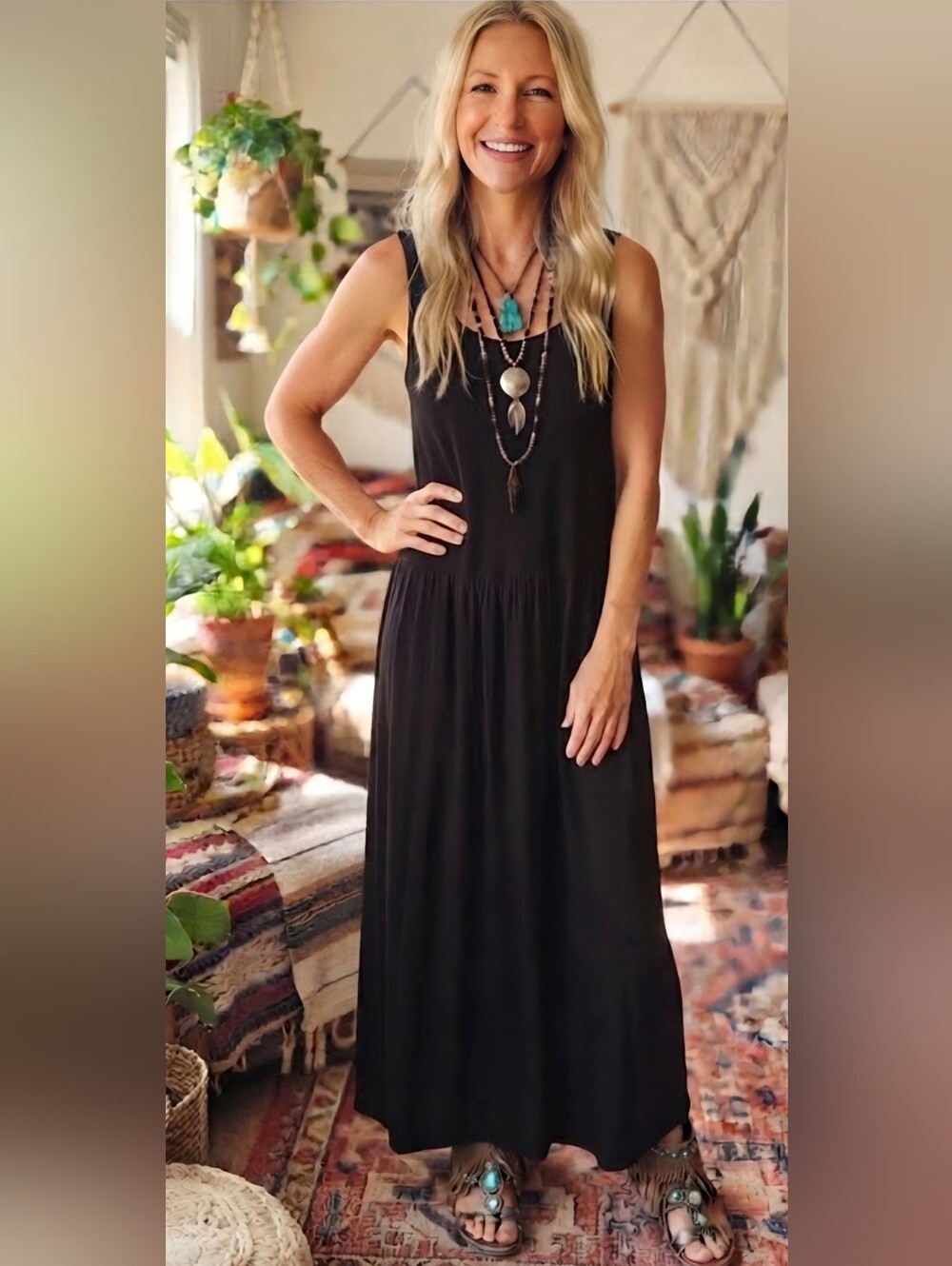 See You Monday Black Maxi Boho  Dress Large